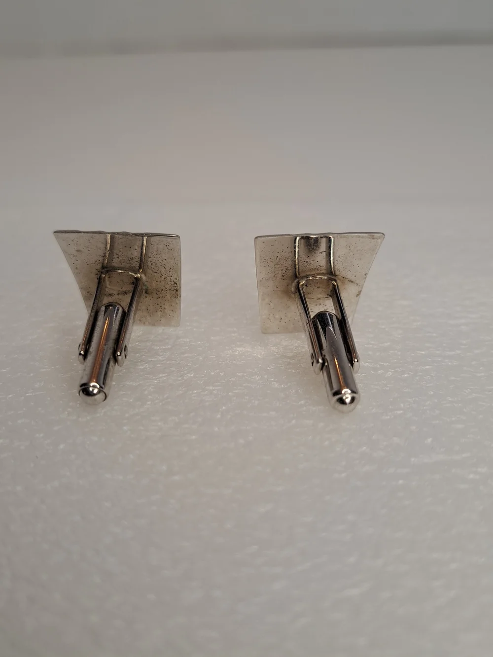 1 Set of Vintage Sterling Silver Etched Trapezoid Shaped Cufflinks 3/4 inch wide